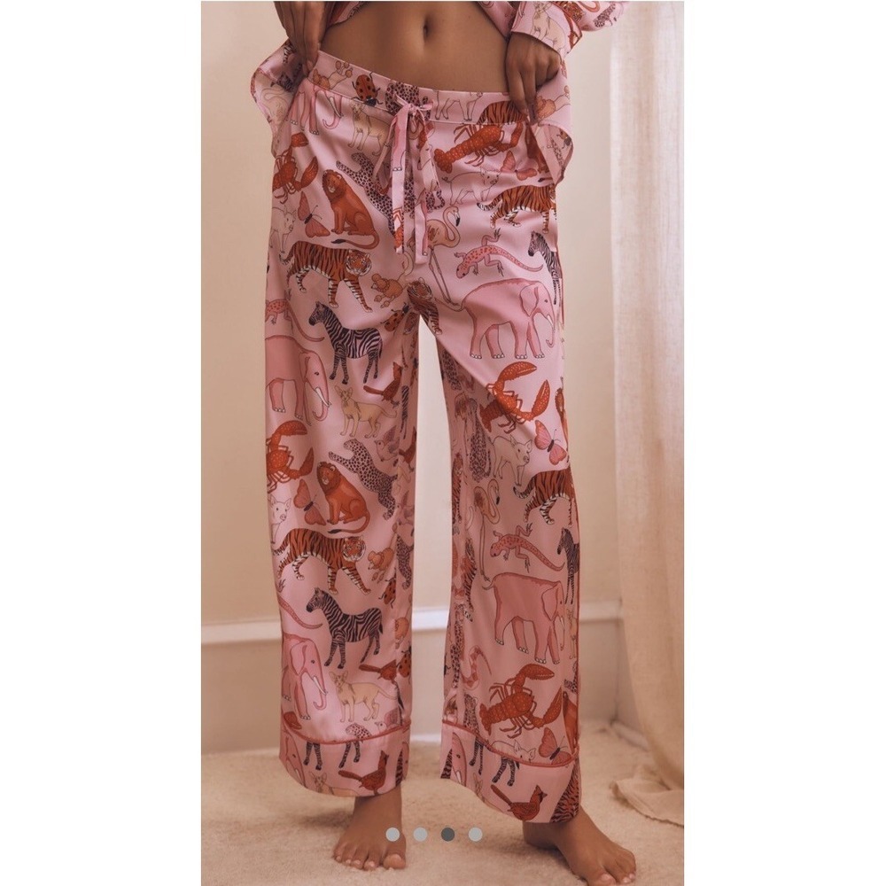 Anthropologie Karen Mabon Animal Pink Pajamas Set Size Large Top & Bottom - Picture 3 of 8